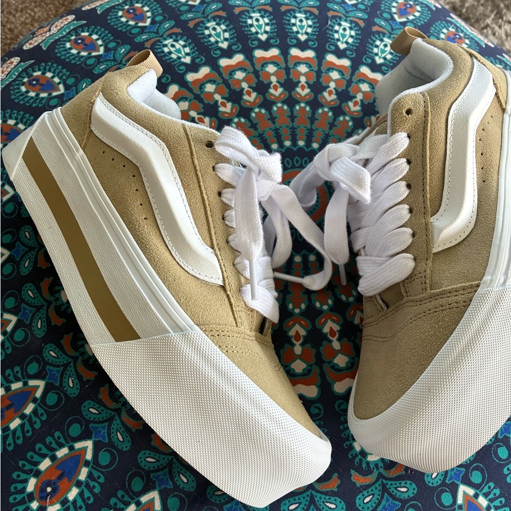 Platform Vans Tan and White Sneakers